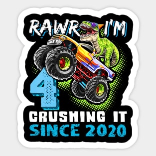 Dinosaur Monster Truck 4th Birthday Party Boys Rawr Im Sticker